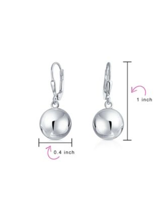Simple Plain Basic Dangling Lever Back Round Bead Ball Drop Earrings .925 Sterling Silver
