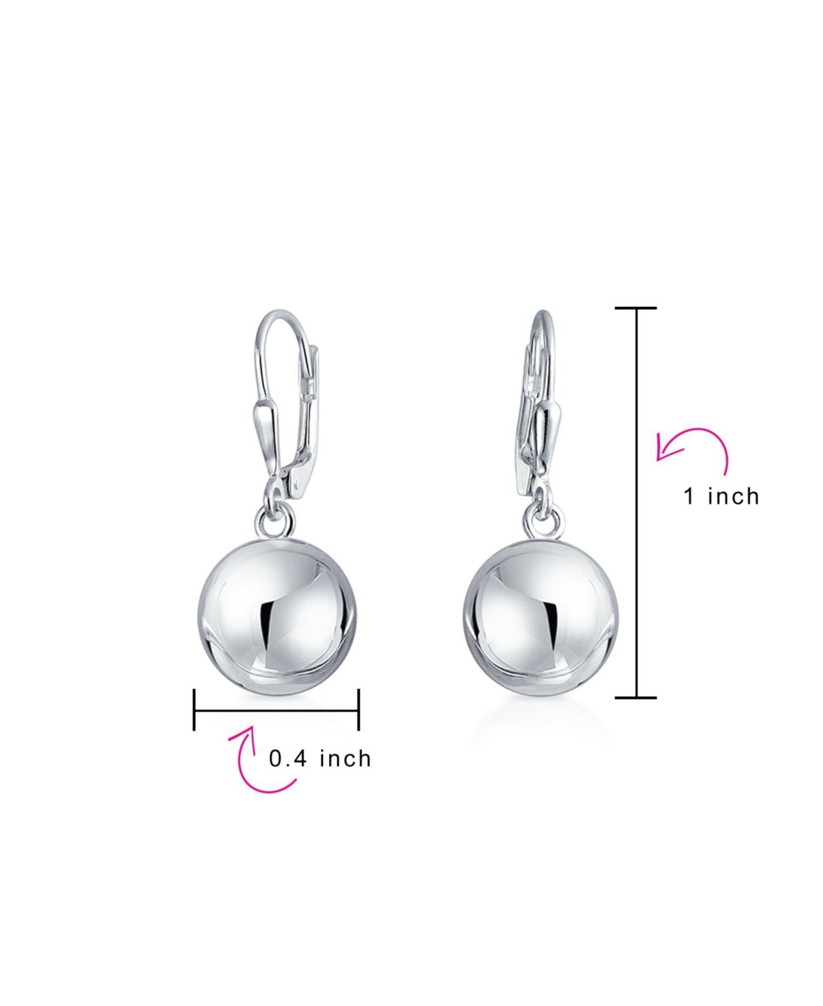 Bling Jewelry Simple Basic Dangling Lever back Round Bead Ball Drop Earrings For Women Sterling10MM - Silver