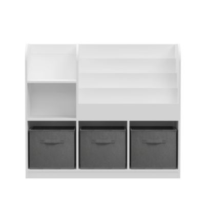 Kids Multifunctional Bookcase with Drawers (White/Gray)