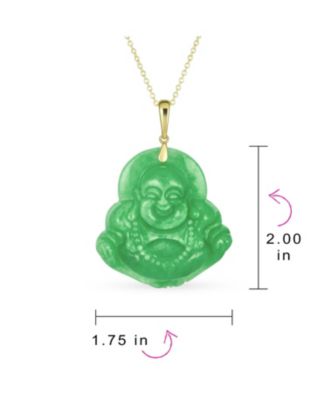 Yogi Amulet LARGE Statement Thai Spiritual Green Natural Jade Carved Laughing Buddha Pendant Necklace Men Gold Plated Sterling Silver 18 "