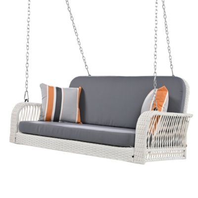 Streamdale White and Gray 2-Seater Wicker Porch Swing