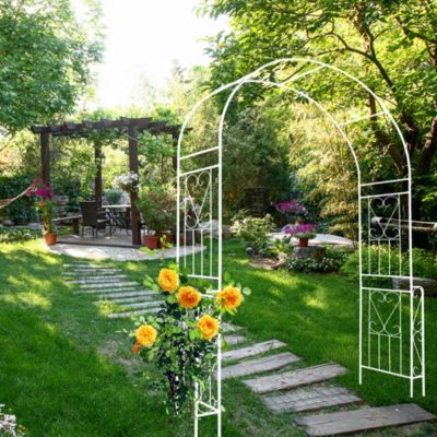 White Metal Garden Arch 55"W x 94.5"H Outdoor Trellis