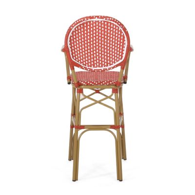 Streamdale Parisian-Inspired Aluminum Barstools with Woven Wicker