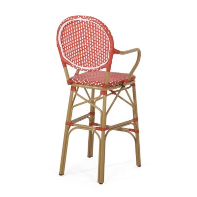 Streamdale Parisian-Inspired Aluminum Barstools with Woven Wicker