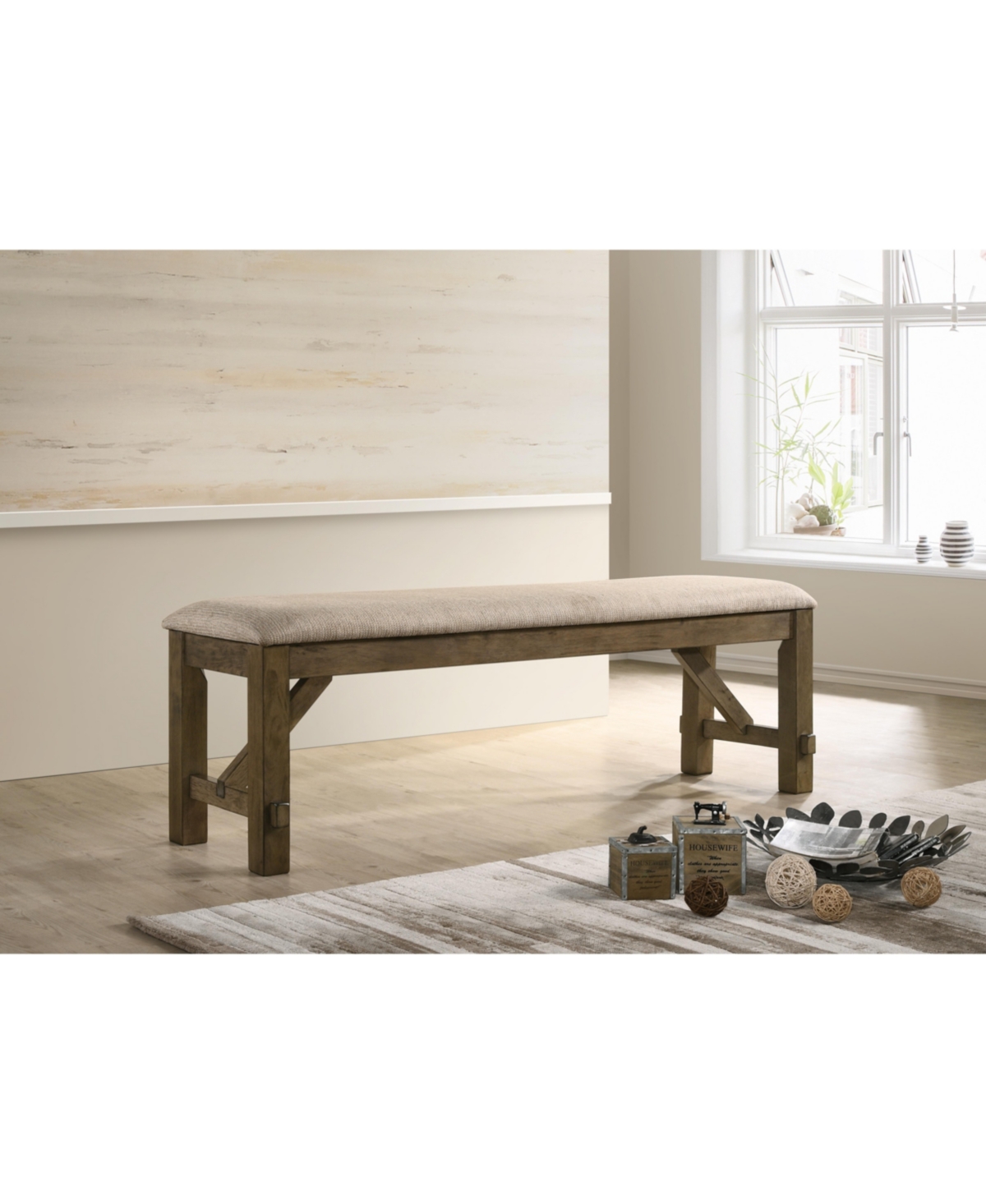 Simplie Fun Wood Fabric Upholstered Dining Bench