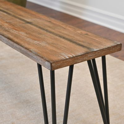 Streamdale Industrial Wood Dining Bench, Rustic Dark Pine Finish