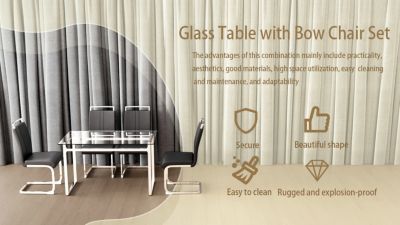 Elegant Glass Dining Table Set with PU Leather Chairs