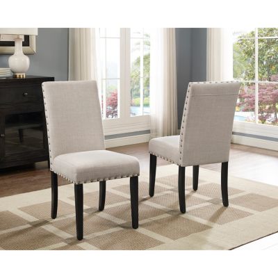Streamdale Biony Espresso Wood Dining Set with Tan Fabric Nailhead Chairs