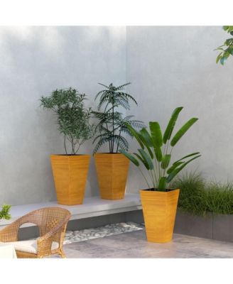3-Pack Stackable Wood Grain Planters for Long-Rooted Plants (28" Tall)