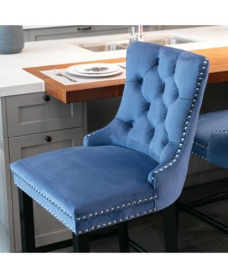 Streamdale Blue Velvet Button Tufted Barstools with Chrome Trim (Set of 2)