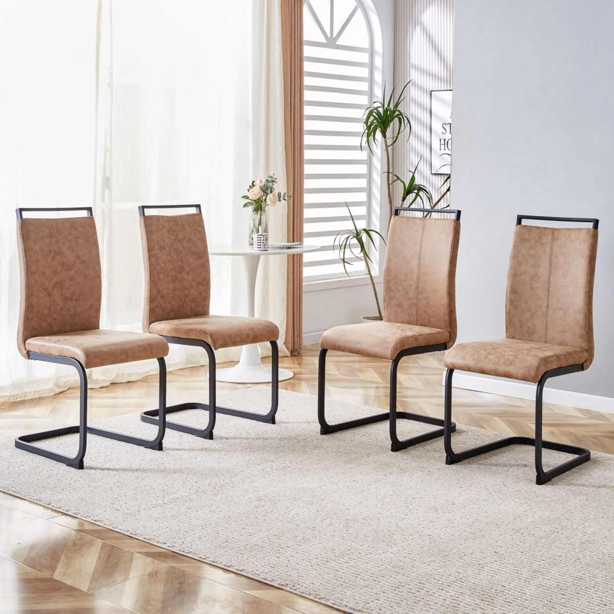 Modern Upholstered Dining Chairs with C-Shaped Metal Legs (Set of 4)