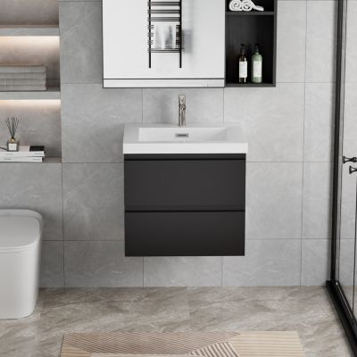Streamdale 24'' Black Wall-Mount Vanity with White Sink