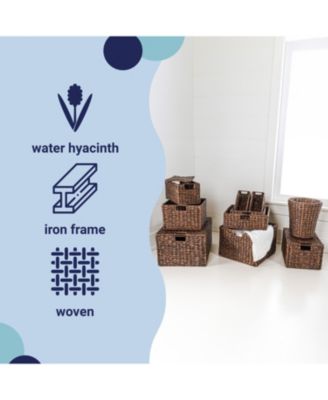 Traditional Assorted Hand-Woven Hyacinth/Iron Baskets, Dark Brown Wash (Set of 10)