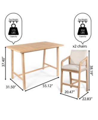 Porto Modern Coastal 3-Piece Acacia Wood Outdoor