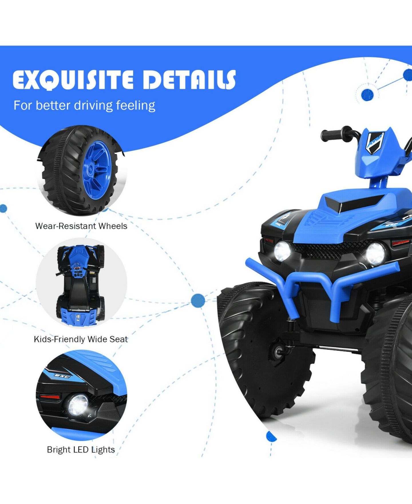 Детская игрушка SKONYON 12V Kids Ride-On ATV with LED Lights and Treaded Tires, Ages 3+, цвет: Тёмно-синий — фото 10