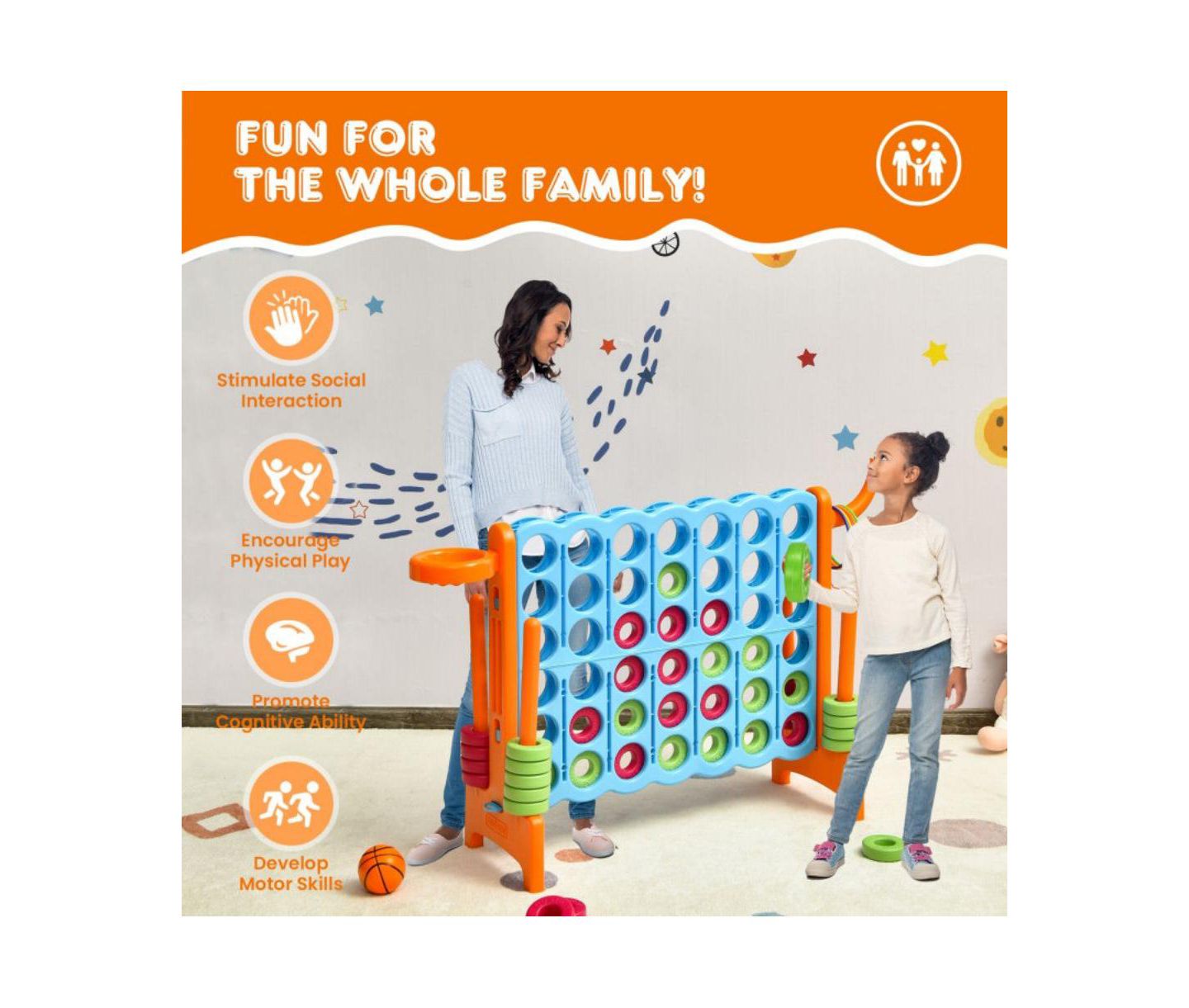 Детская настольная игра GIVIMO 4-to-Score Giant Board Game, Ages 3+, цвет: Оранжевый — фото 4