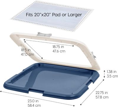 Potty Pad Holder, Fits 23"x23" or Larger, Square, Puppy Dog Pad Hoder, Secured Latches, Non-Skid Rubber Feet, High Polish Finish for Easy Cleaning, Leak Protection, Dog Potty Tray, Navy