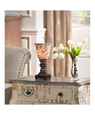 Traditional Uplight Accent Table Lamp 12" High Bronze Brown Mosaic Ivory Glass Shade for Bedroom Bedside Nightstand House Home Office