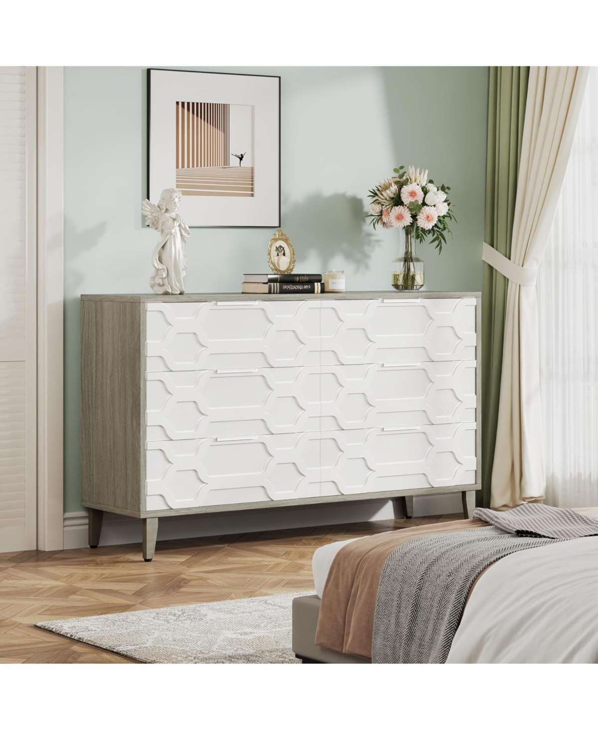 Tribesigns 47-Inch Dresser for Bedroom with 6 Drawers, Double Wide Chest of Drawers, Wood Storage Dresser for Closet, Drawer Cabinet Storage Drawers f