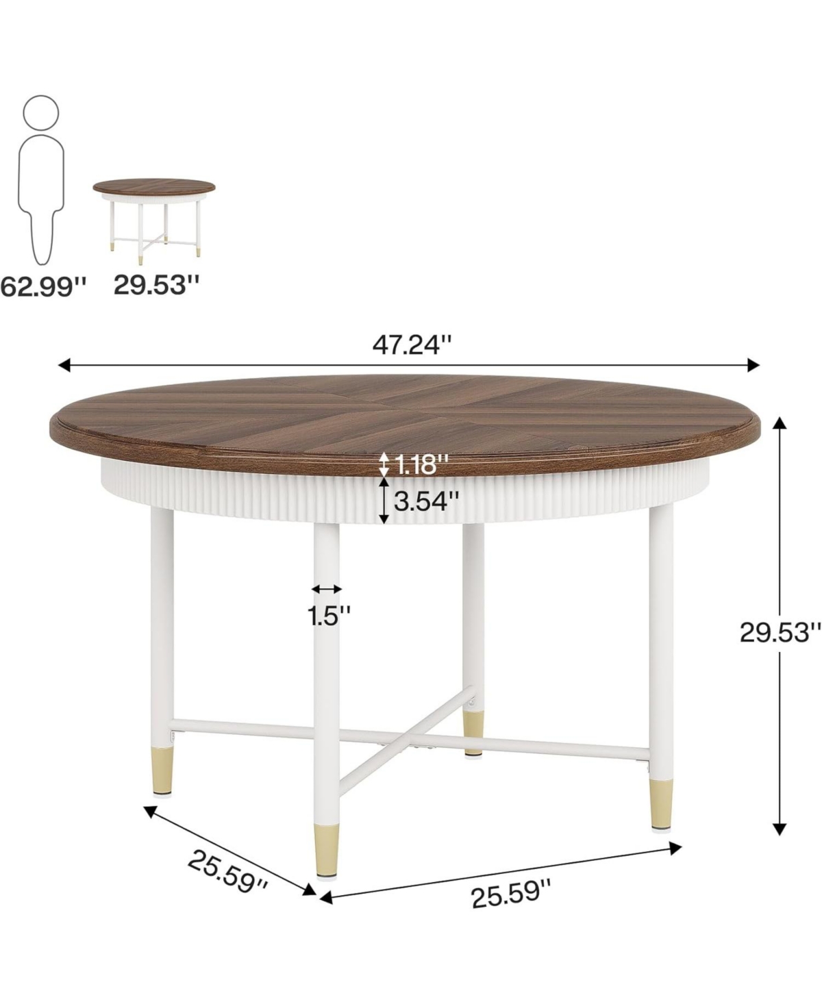 Tribesigns 47-Inch Round Dining Table, Rustic Kitchen Table for 4-6 Person, Dining Room Table with Solid Metal Frame, Vintage Dinner Table for Dining