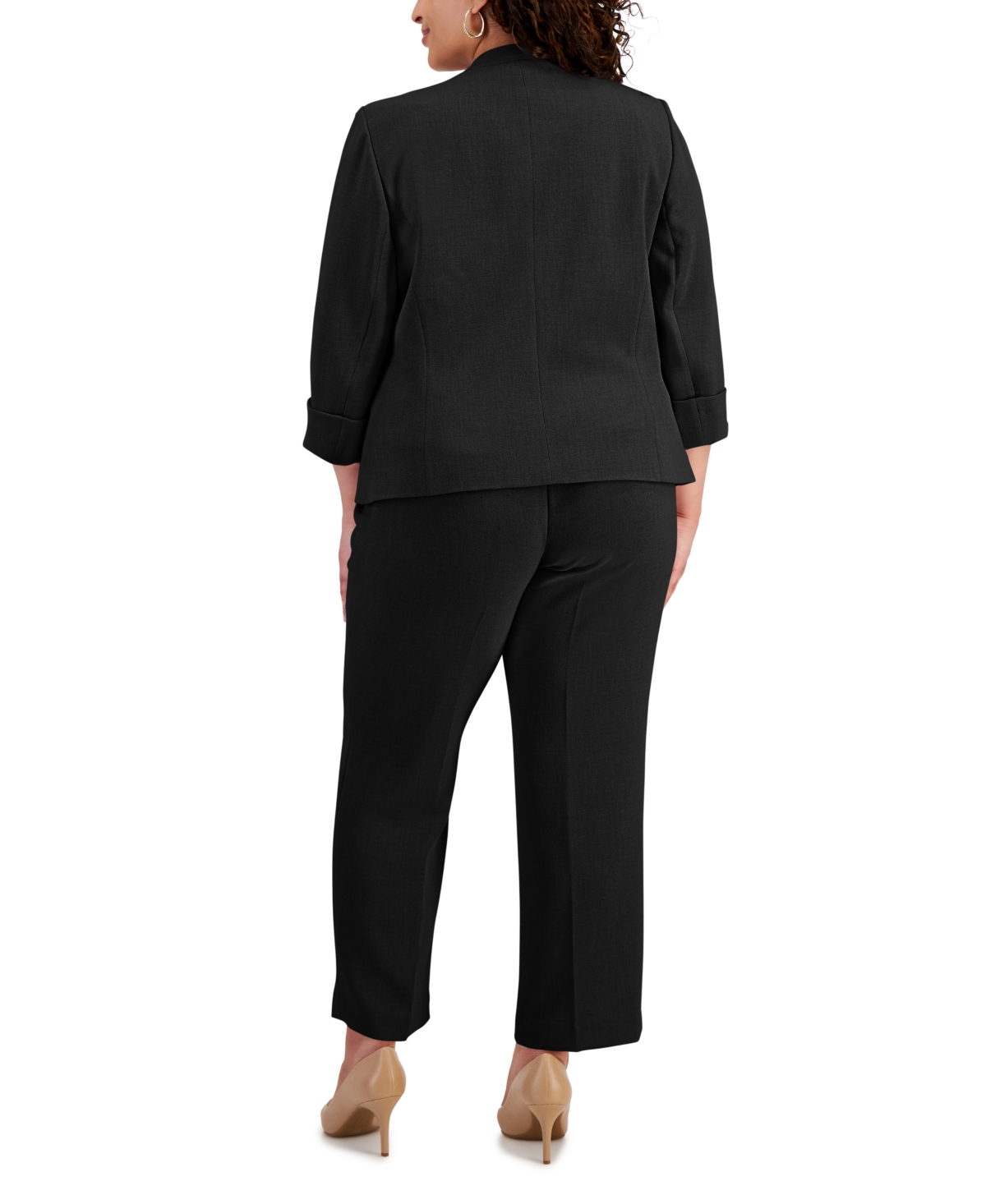 Kasper Petite Stretch-crepe Zipper-pocket Open-front Cuffed Blazer In Black