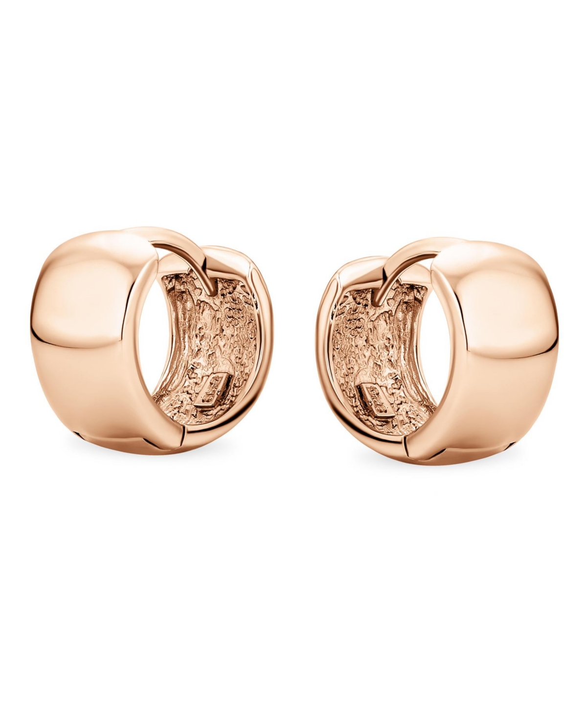 Bling Jewelry Simple Basic Wide Kpop Huggie Hoop Earrings For WomenGold Plated Sterling Silver Flat Hinge - Rose