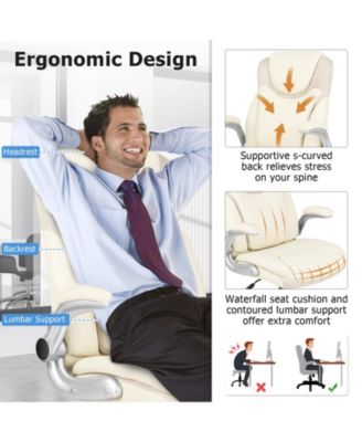 Ergonomic Office PU Leather Executive Chair with Flip-up Armrests and Rocking Function