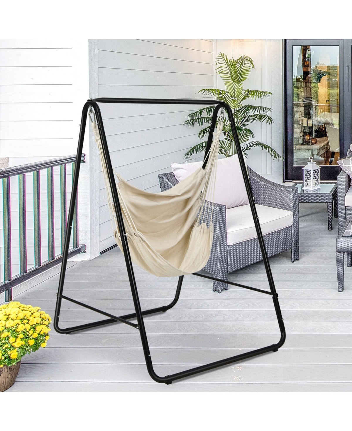 Sugift Hanging Padded Hammock Chair with Stand and Heavy Duty Steel