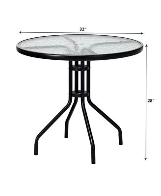 32 Inch Outdoor Patio Round Tempered Glass Top Table with Umbrella Hole