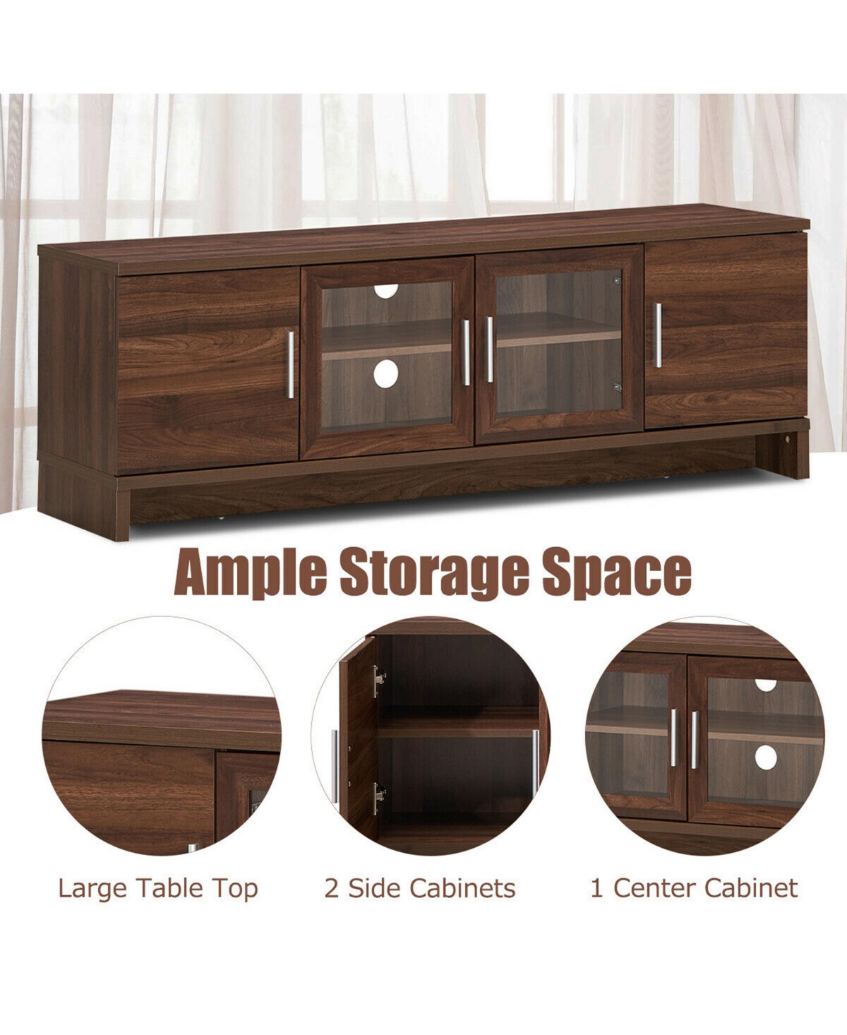 Gymax Tv Stand Media Entertainment Center for Tv's up to 70'' w/ Storage Cabinet Walnut