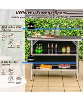Folding Camping Table with 2-Tier Open Shelves for Outdoor BBQ
