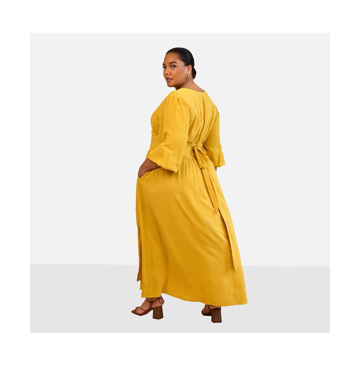 Rebdolls Plus Size Bette Linen Ballon Sleeve Maxi A Line Dress