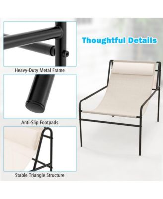 Patio Sling Lounge Chair with Removable Headrest Pillow and Metal Frame