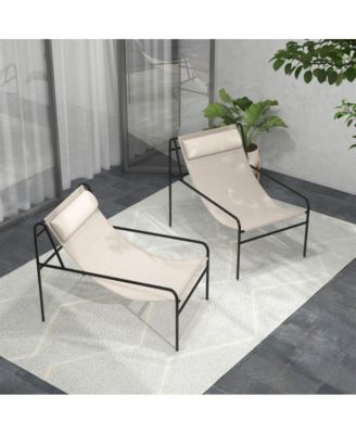 Patio Sling Lounge Chair with Removable Headrest Pillow and Metal Frame
