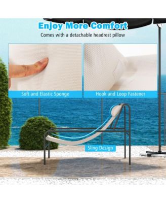 Patio Sling Lounge Chair with Removable Headrest Pillow and Metal Frame