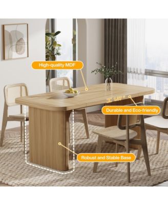 62" Executive Desk, Large Computer Office Desk with Double Pedestal, Modern Simple Style Natural Wood Top Rectangle Writing Desk