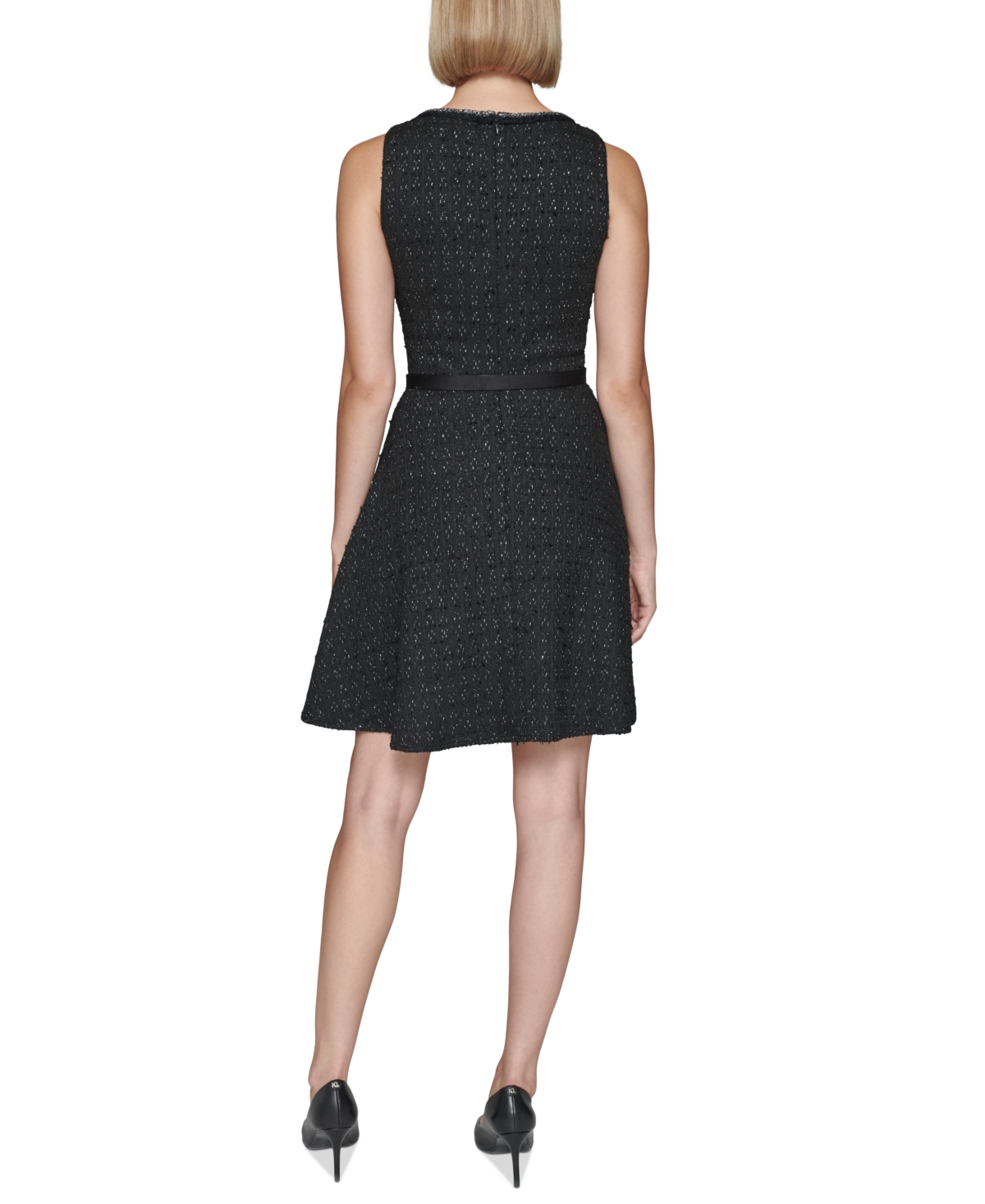 Karl Lagerfeld Paris Women's Boucle Tweed Belted Dress -silv