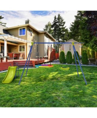 4-in-1 Heavy-Duty Metal Playset with Slide and Basketball Hoop