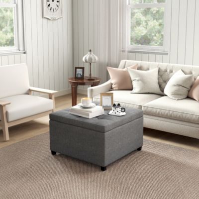 Fabric Tufted Storage Ottoman with Flip Top for Living Room Bedroom