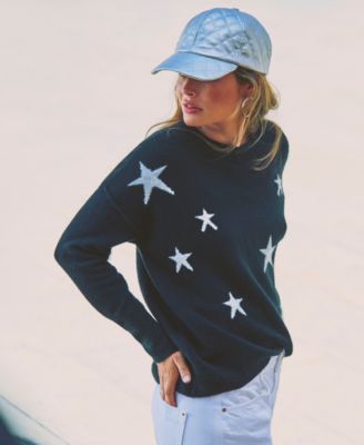 Women's Cozy Crewneck Star-Print Dropped-Shoulder Sweater
