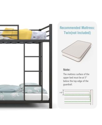 Low Profile Twin Over Twin Metal Bunk Bed with Full-length Guardrails