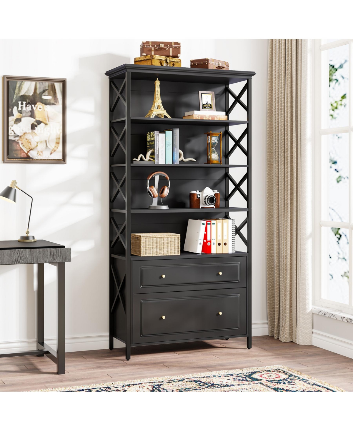 Tribesigns 2 Drawer File Cabinet Filing Cabinet with Shelves Tall Vertical Filling Cabinet for Letter/Legal/A4 Size File, Printer Stand with Storage