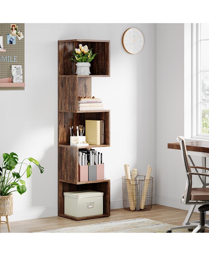 Tribesigns Corner Bookshelf, 5-Tier Tall Narrow Bookcase, Industrial ...