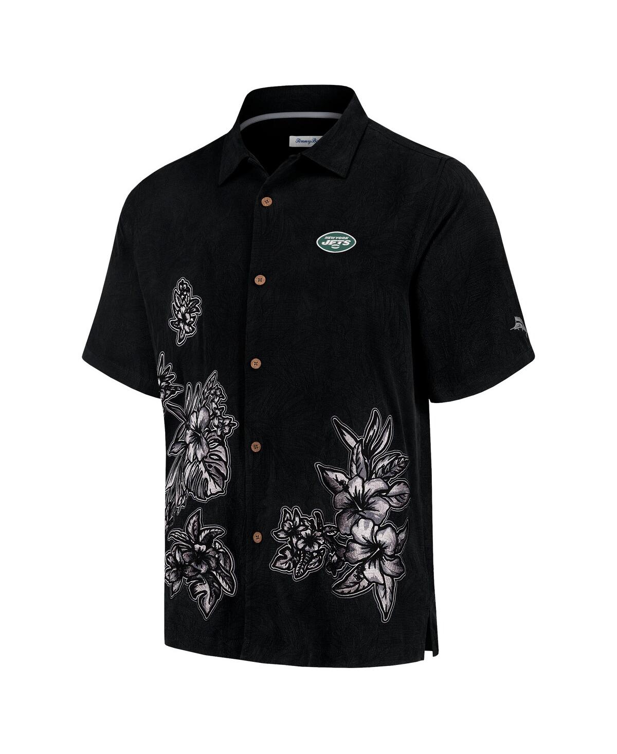 Tommy Bahama Men's Black New York Jets Hibiscus Camp Button-up Shirt In Black