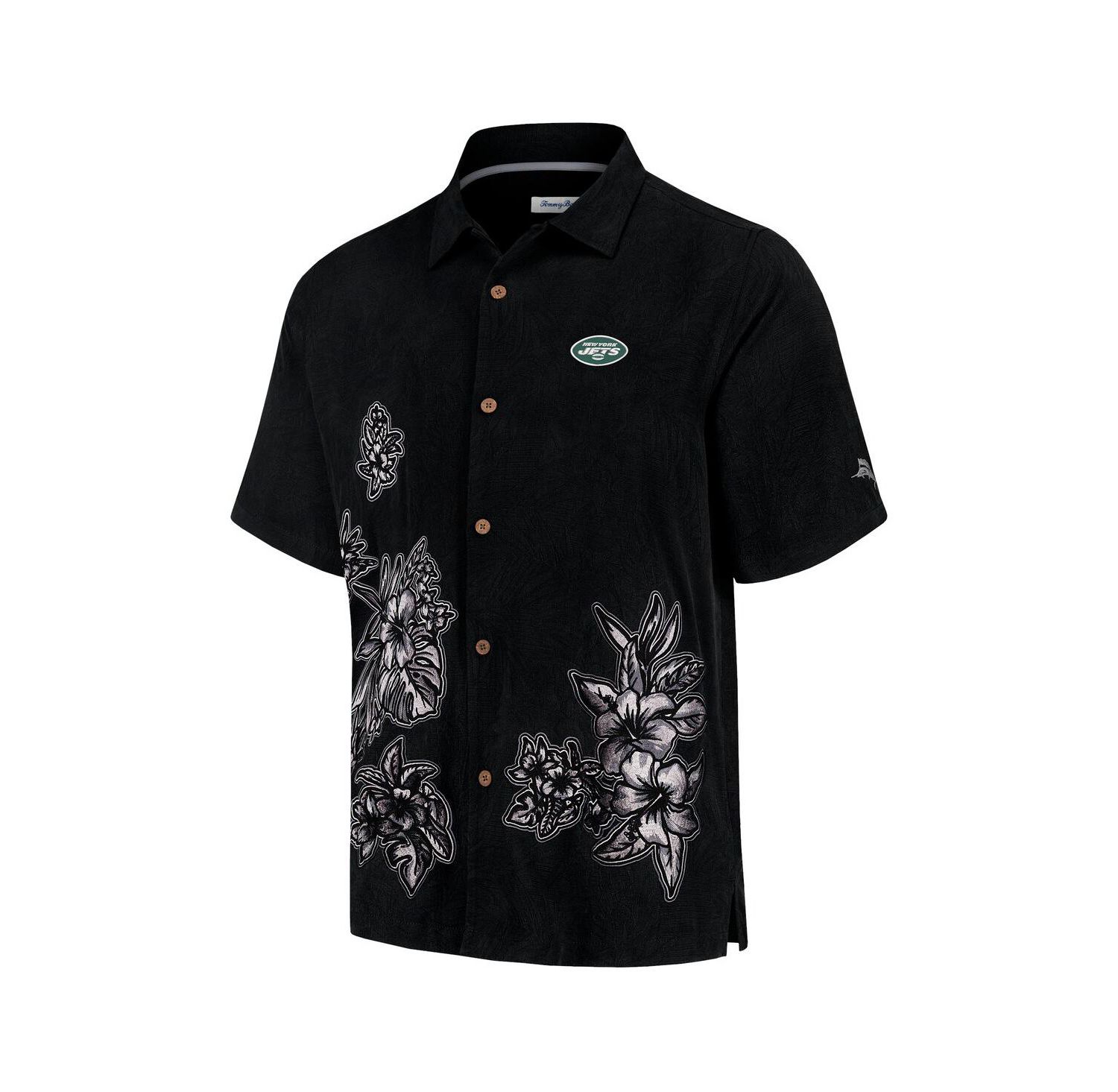 Men's Black New York Jets Hibiscus Camp Button-Up Shirt
