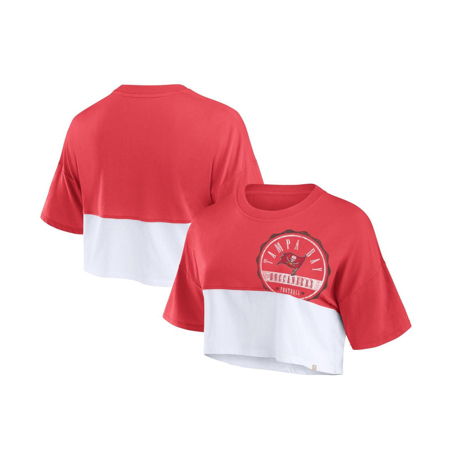 Женская футболка Fanatics Red/White Tampa Bay Buccaneers Boxy Color Split Cropped — фото 1