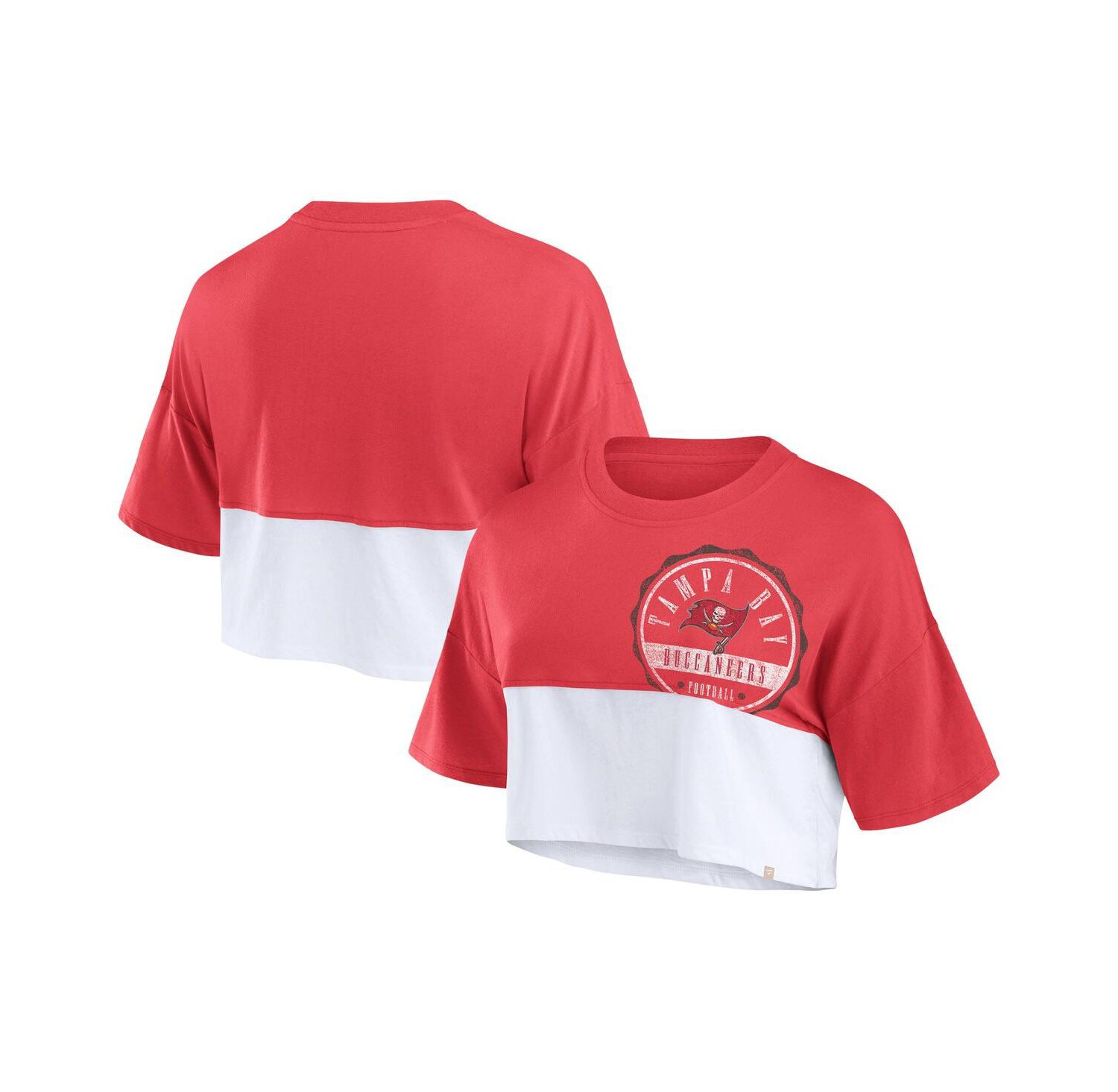 Women's Red/White Tampa Bay Buccaneers Boxy Color Split Cropped T-Shirt