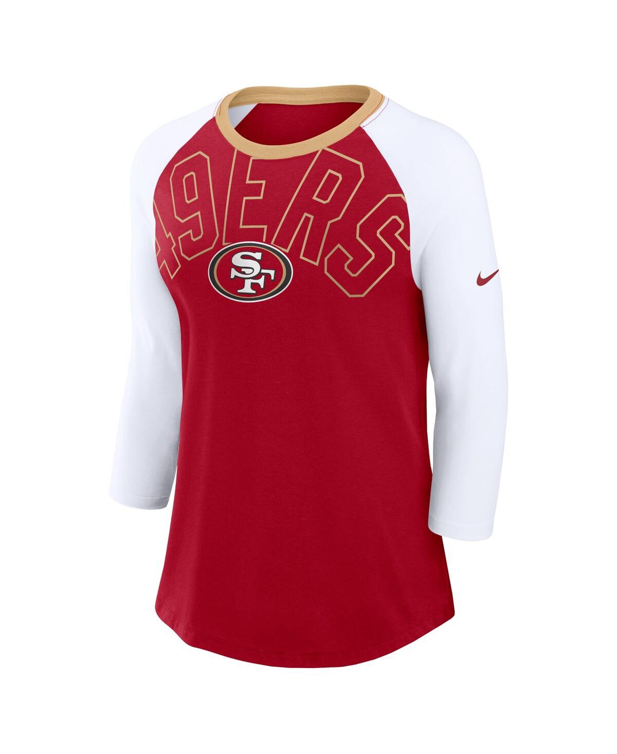 Nike Women's Scarlet/white San Francisco 49ers Knockout Arch Raglan Tri-blend 3/4-sleeve T-shirt In Scarlet,white
