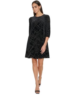 Women s Velvet Burnout 3 4 Sleeve Dress