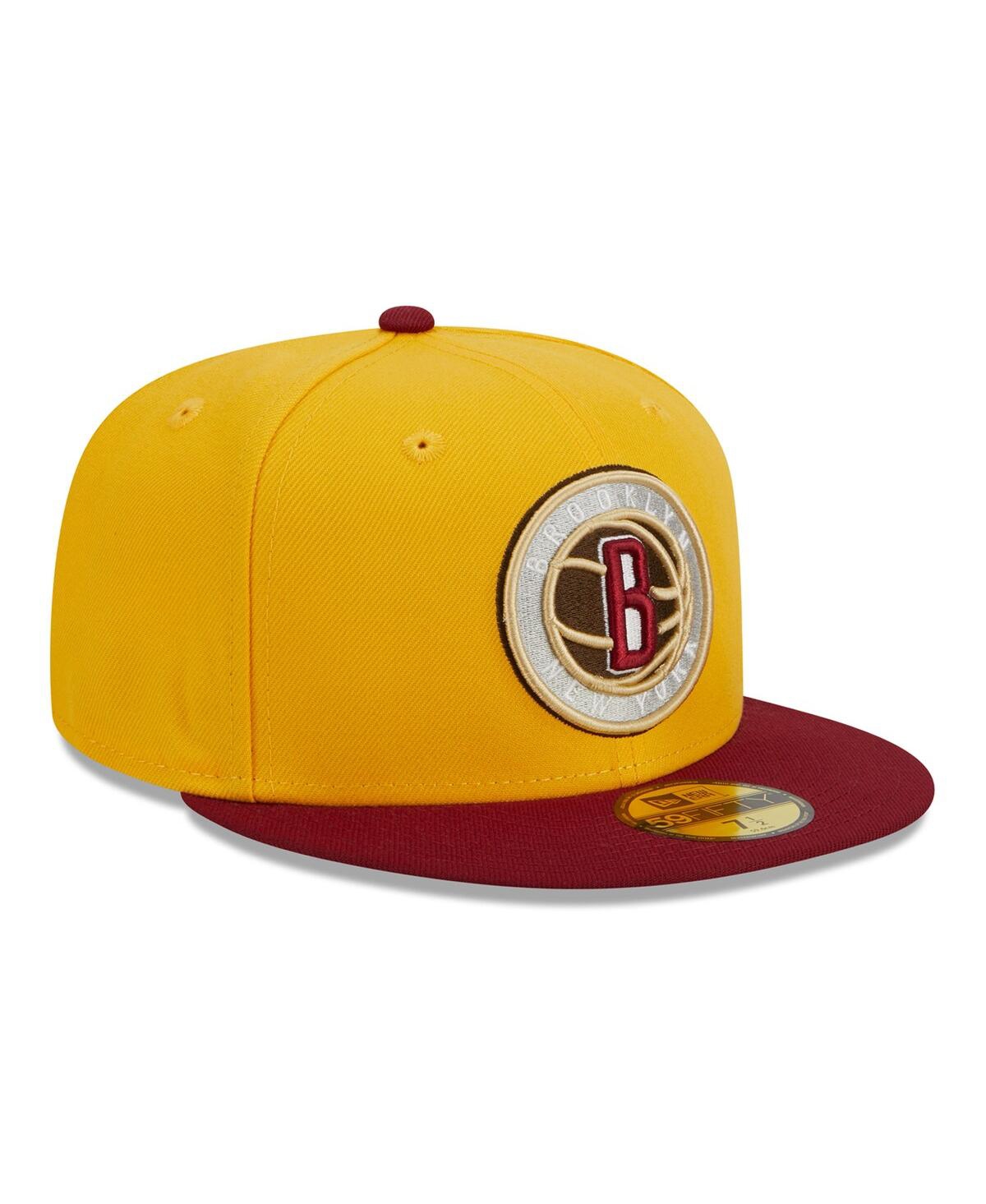 New Era Men'sRed Brooklyn Nets Fall Leaves 2-Tone 59FIFTY Fitted Hat - Yellow, Red